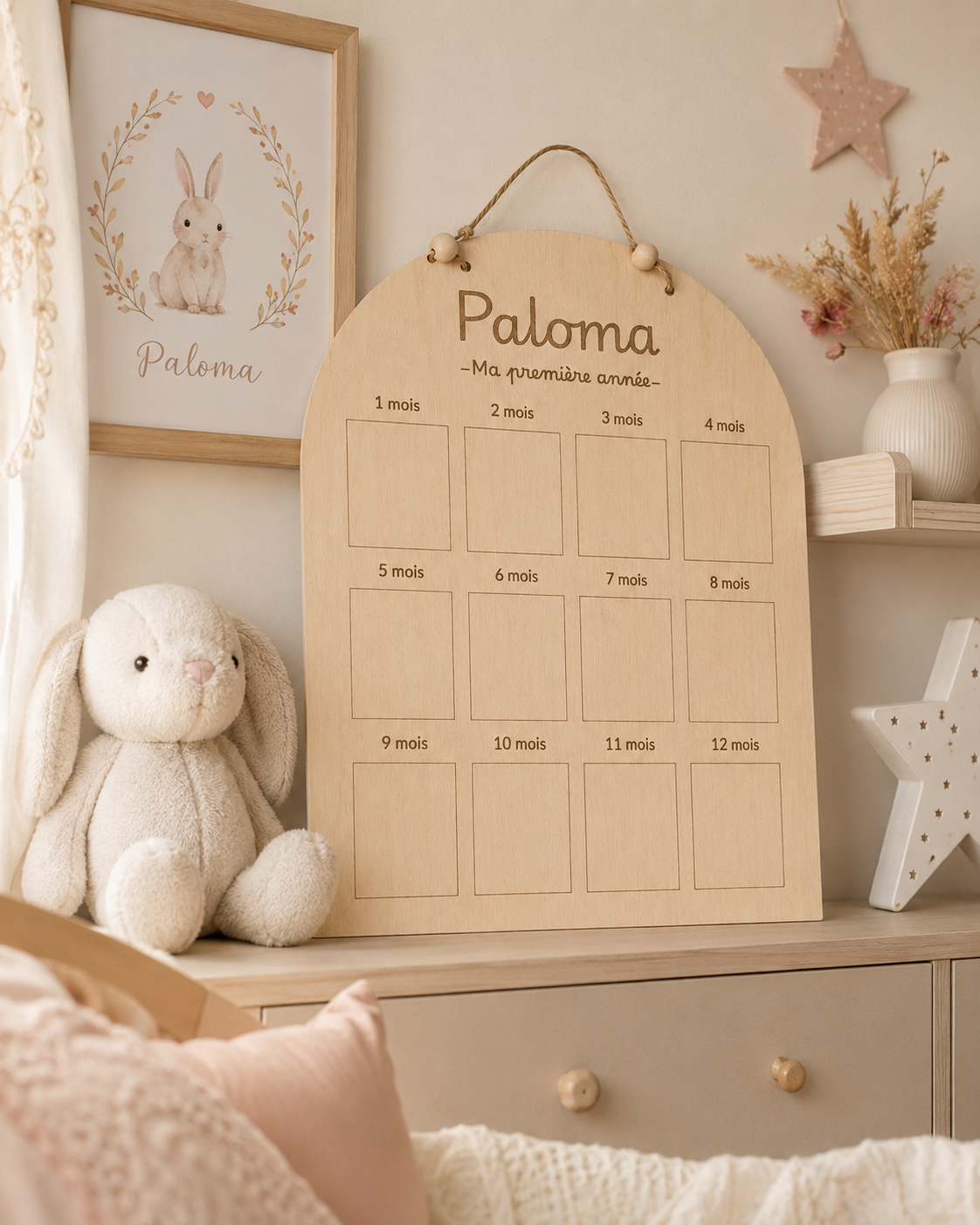 Tableau Photo Bébé Personnalisé – Ma Première Année – Support Photos 1 à 12 Mois