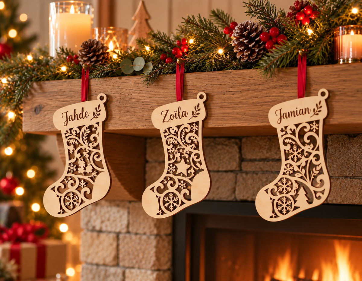 Botte de Noël personnalisée en bois – Prénom gravé