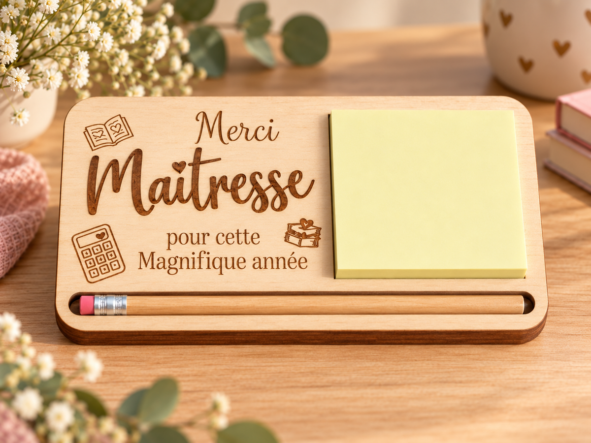 Organisateur de bureau en bois personnalisé pour maîtresse