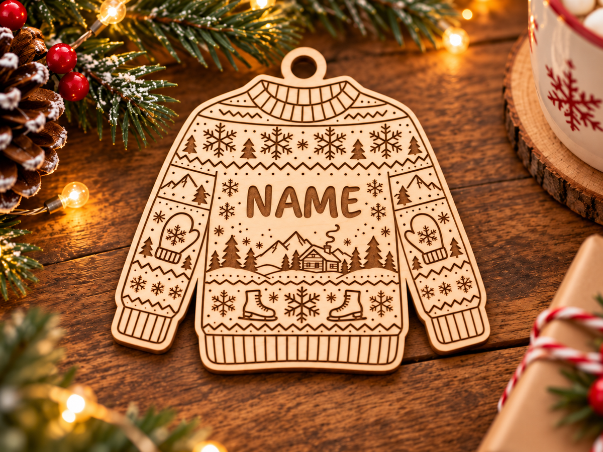 Pull de Noël personnalisé en bois – Décoration sapin prénom