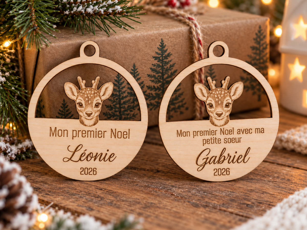 Boule de Noël personnalisée en bois – Mon premier Noël