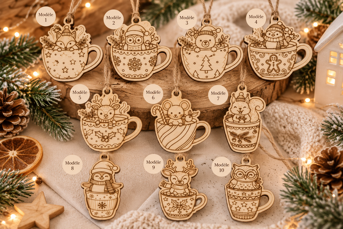 🎄 Suspensions de Noël en bois – 8 modèles au choix