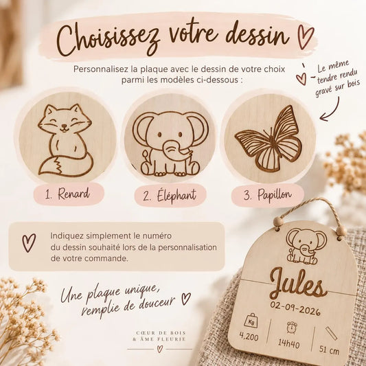Plaque de naissance personnalisée en bois