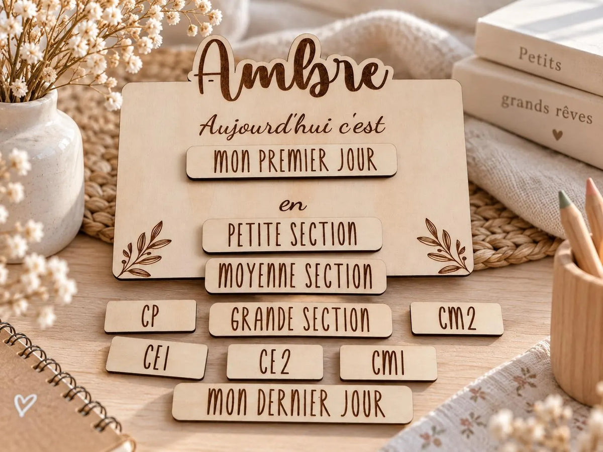 Plaque Rentrée Scolaire Personnalisée en Bois – Premier Jour d'École | Photo Souvenir | Cadeau Enfant | CM2, CE1, Maternelle…