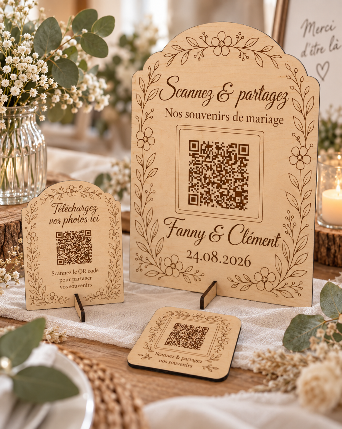 QR Code mariage en bois personnalisé –