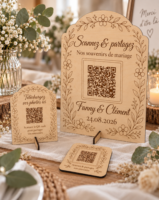 QR Code mariage en bois personnalisé –