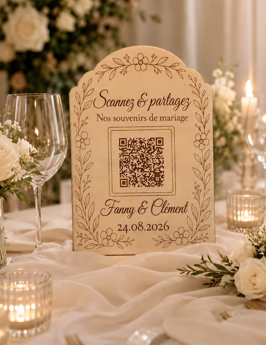 QR Code mariage en bois personnalisé –