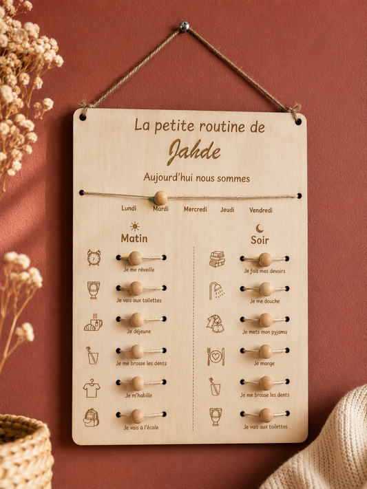 Tableau routine enfant personnalisé en bois