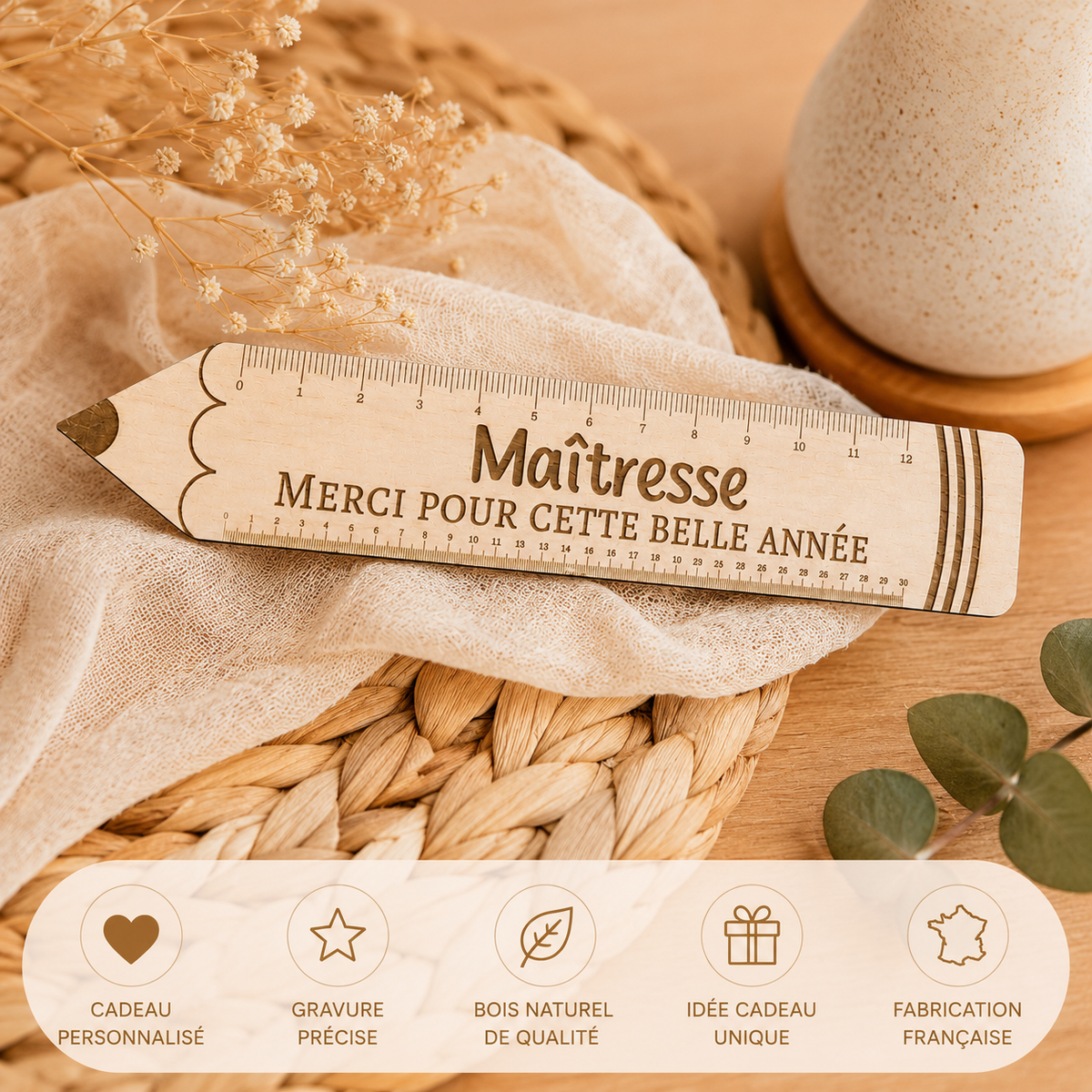 Règle Maîtresse Personnalisée | Cadeau Fin d’Année Scolaire