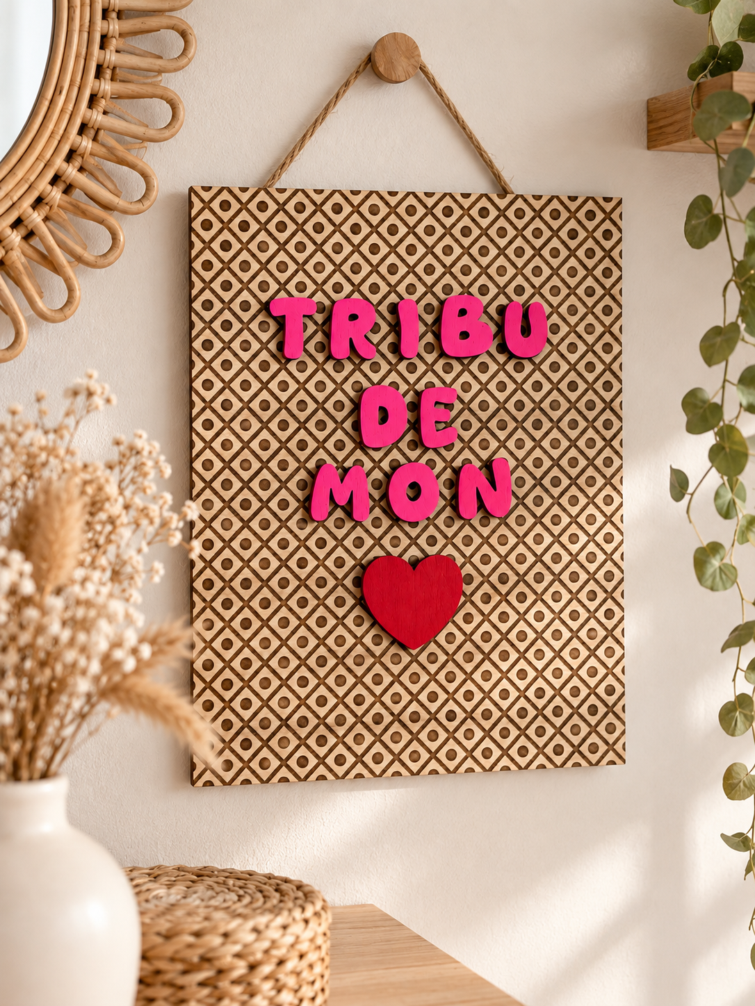 Plaque famille en bois “Tribu de mon cœur”