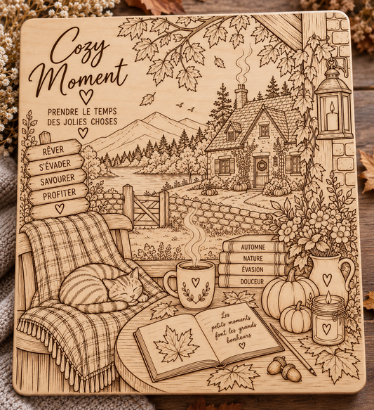 Kit aquarelle sur bois Cozy Moment – Plaque à peindre automne – Activité créative adulte