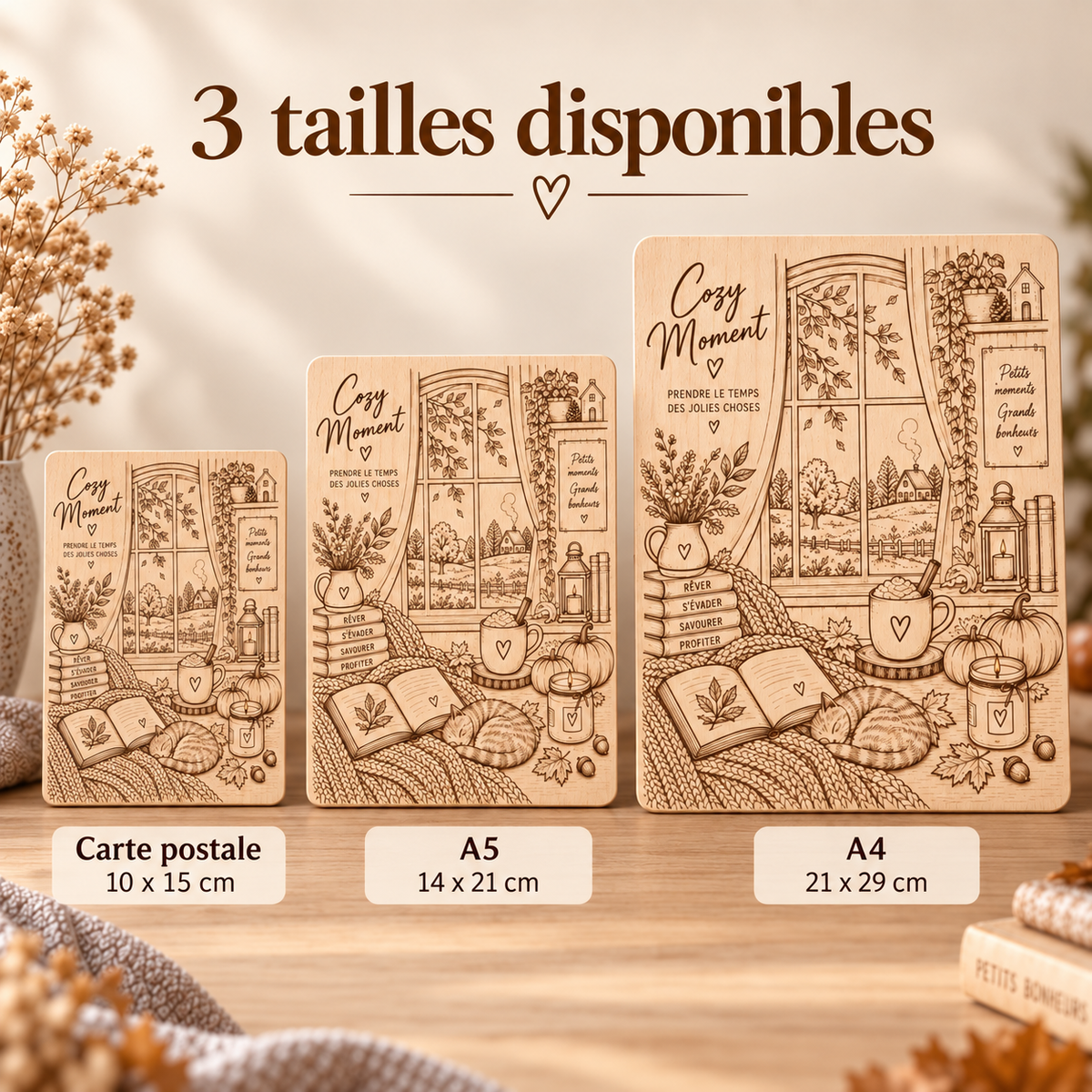 Kit aquarelle sur bois Cozy Moment – Plaque à peindre automne – Activité créative adulte