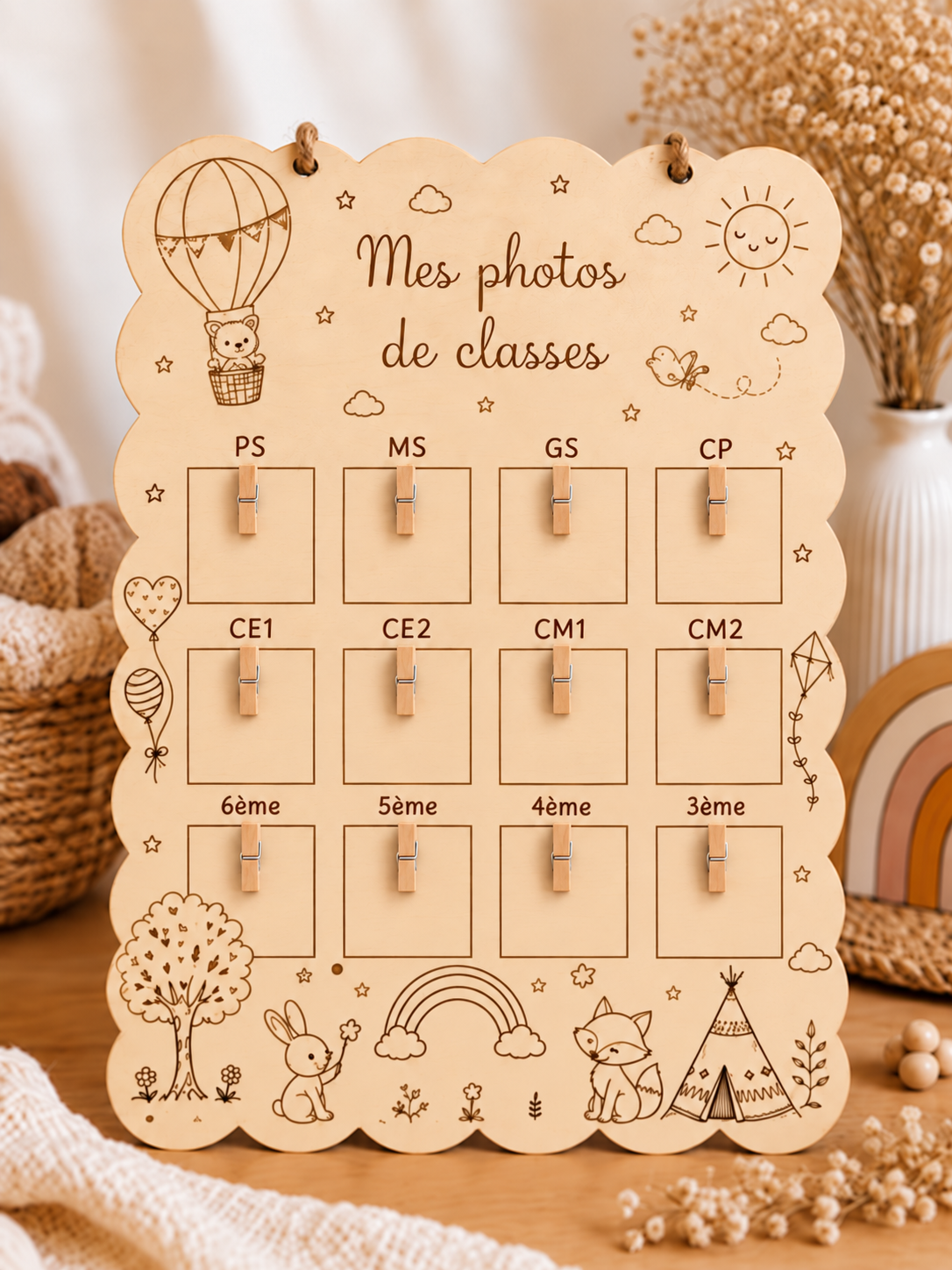 Tableau Photos de Classes Personnalisé en Bois – De la Petite Section au CM2– Souvenir Scolaire – Décoration Chambre Enfant (Copie)
