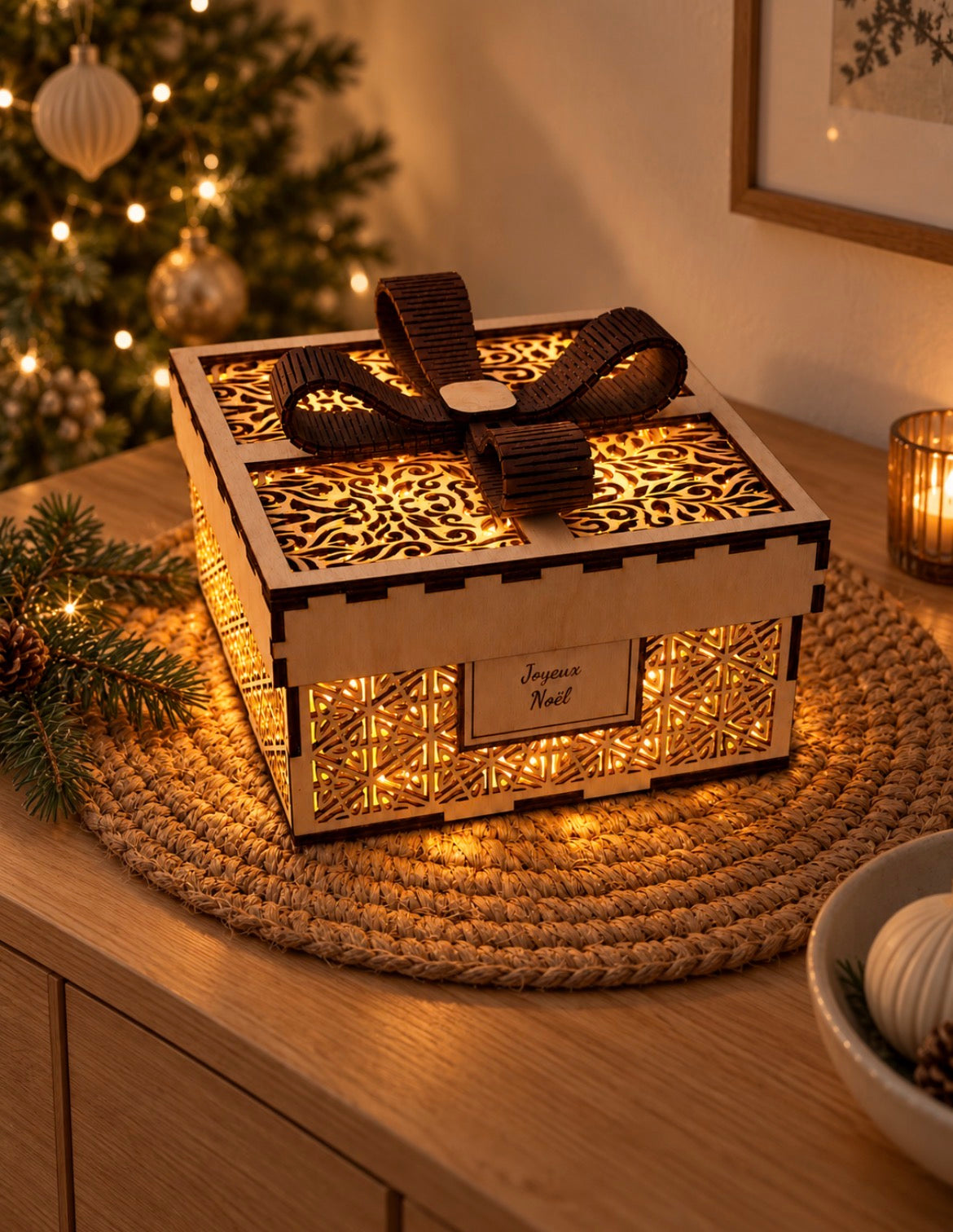 Boîte cadeau décorative avec nœud 3D