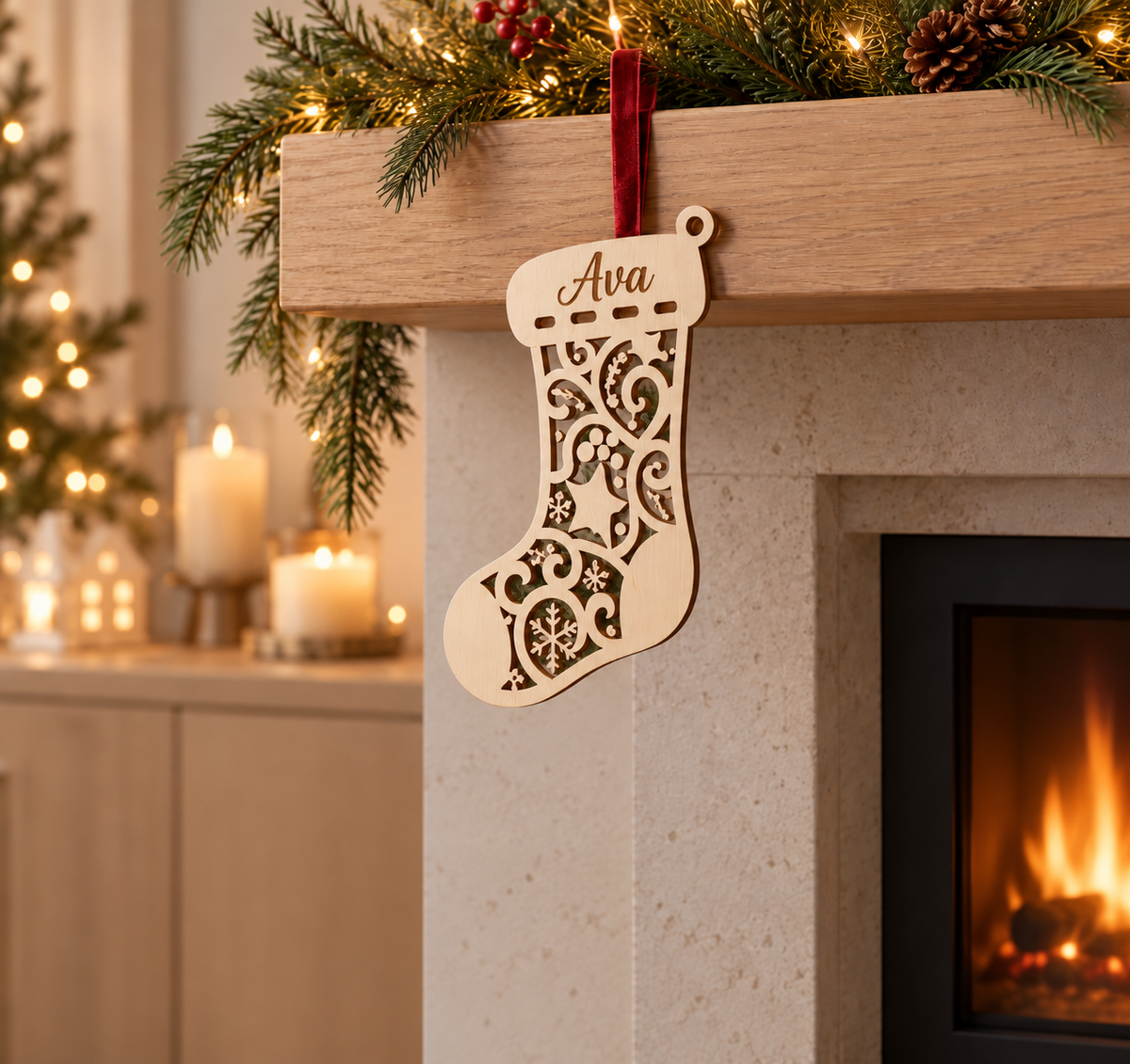 Botte de Noël personnalisée en bois – Prénom gravé