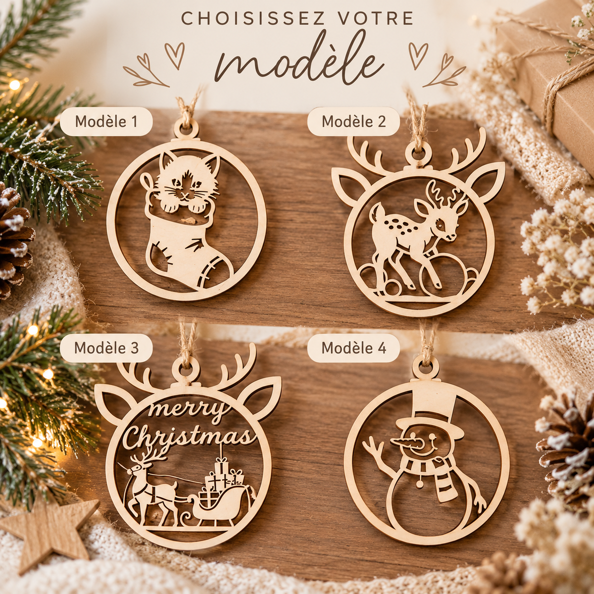 Décoration de Noël en bois – Suspension sapin –