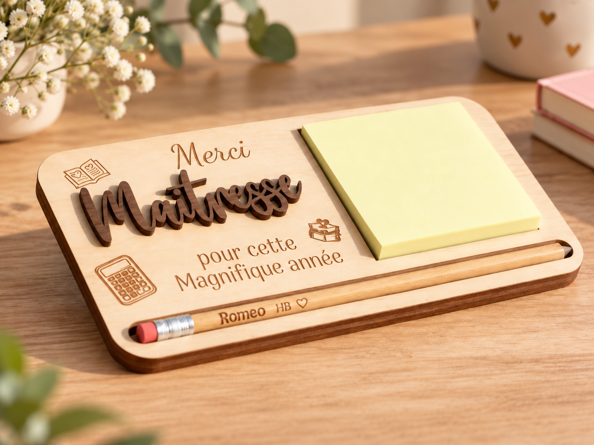 Organisateur de bureau en bois personnalisé pour maîtresse