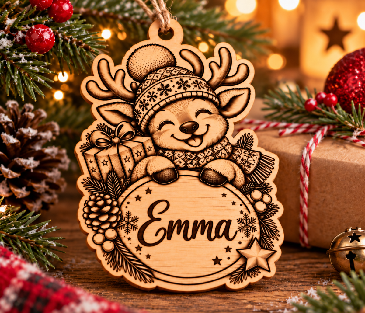Décoration de Noël en bois gravé