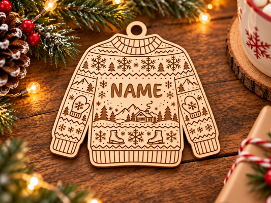 Pull de Noël personnalisé en bois – Décoration sapin prénom
