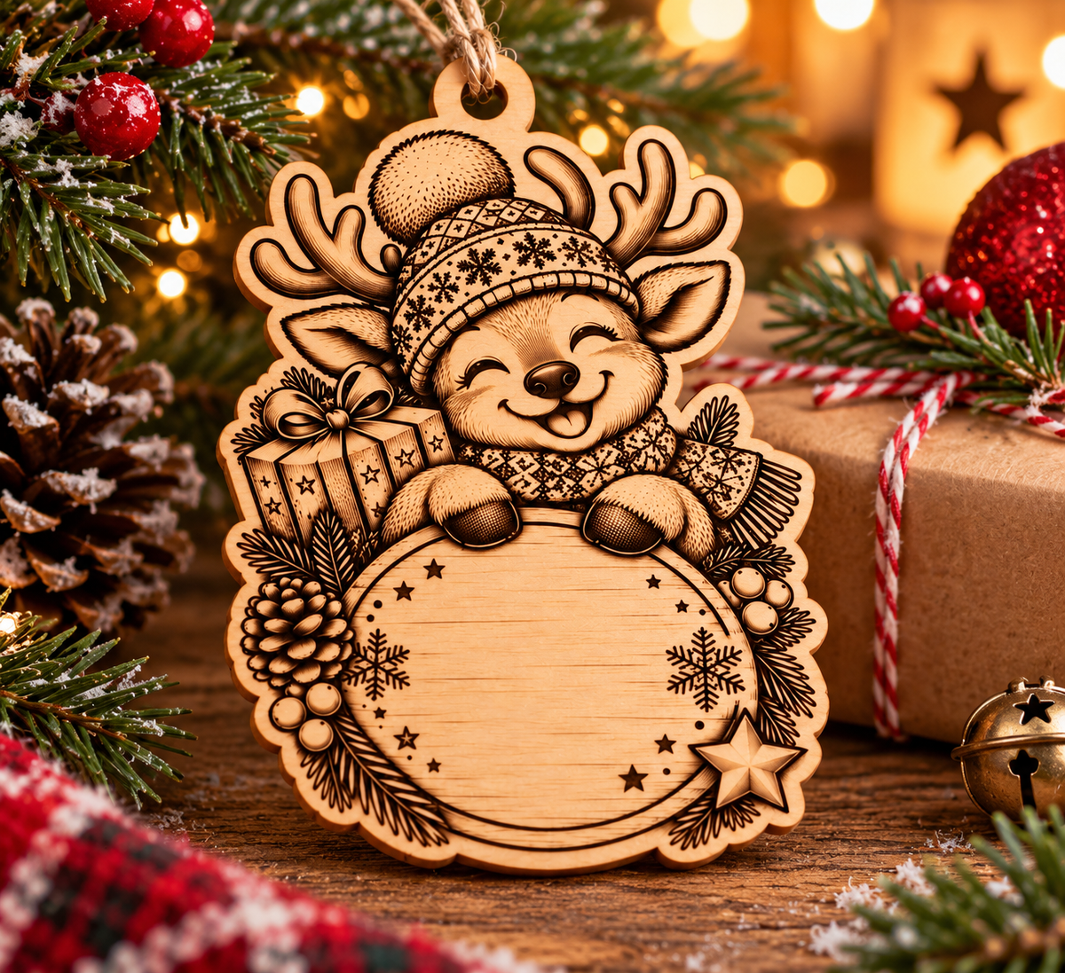 Décoration de Noël en bois gravé