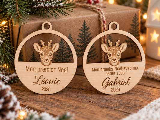 Boule de Noël personnalisée en bois – Mon premier Noël