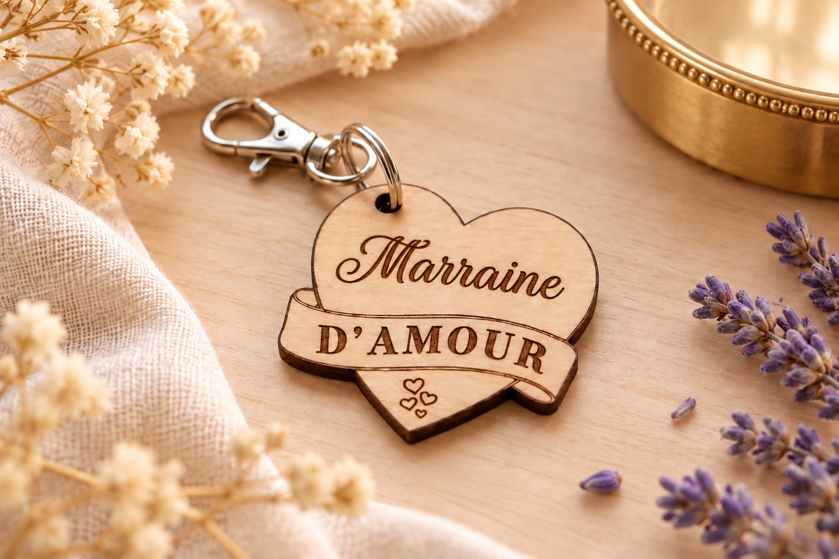 Porte-clés cœur personnalisé en bois – Un petit message rempli d'amour