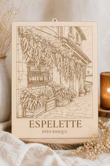 Tableau en bois gravé – Pays Basque | Décoration murale | Souvenir du Pays Basque | Cadeau voyage | Fabrication artisanale (Copie)