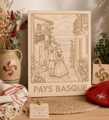 Tableau en bois gravé – Pays Basque | Décoration murale | Souvenir du Pays Basque | Cadeau voyage | Fabrication artisanale