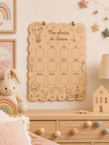 Tableau Photos de Classes Personnalisé en Bois – De la Petite Section au CM2– Souvenir Scolaire – Décoration Chambre Enfant (Copie)