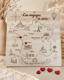 Carte de France en bois personnalisée – Mes voyages depuis que je suis né