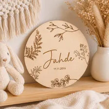 Plaque de Naissance Personnalisée en Bois – Prénom & Date de Naissance – Décoration Chambre Bébé – Cadeau de Naissance