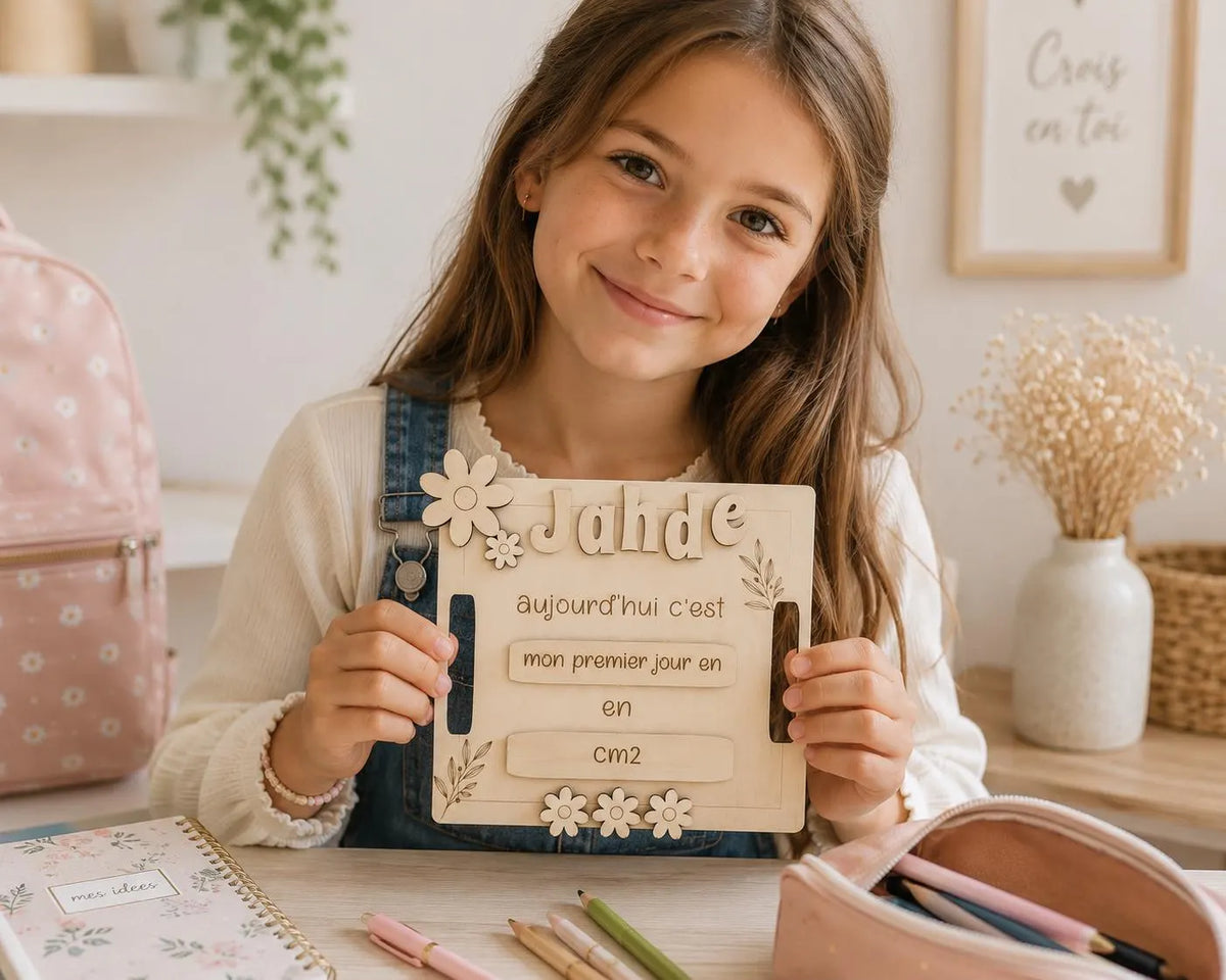 Plaque Rentrée Scolaire Personnalisée en Bois
