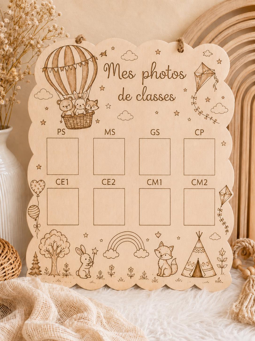 Tableau Photos de Classes Personnalisé en Bois – De la Petite Section au CM2– Souvenir Scolaire – Décoration Chambre Enfant