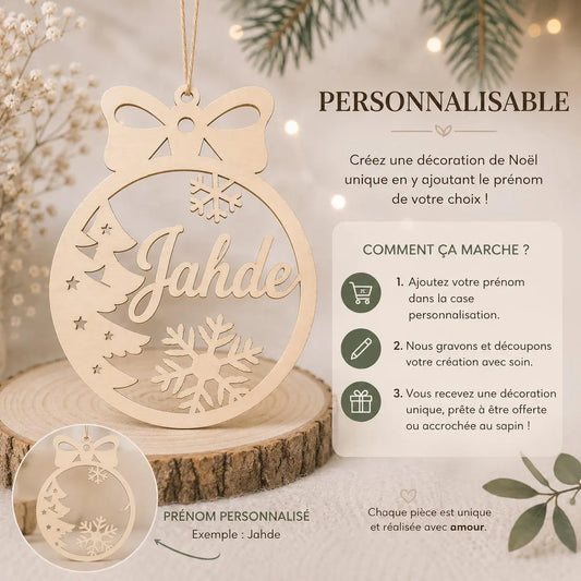 Boule de Noël personnalisée en bois – Prénom