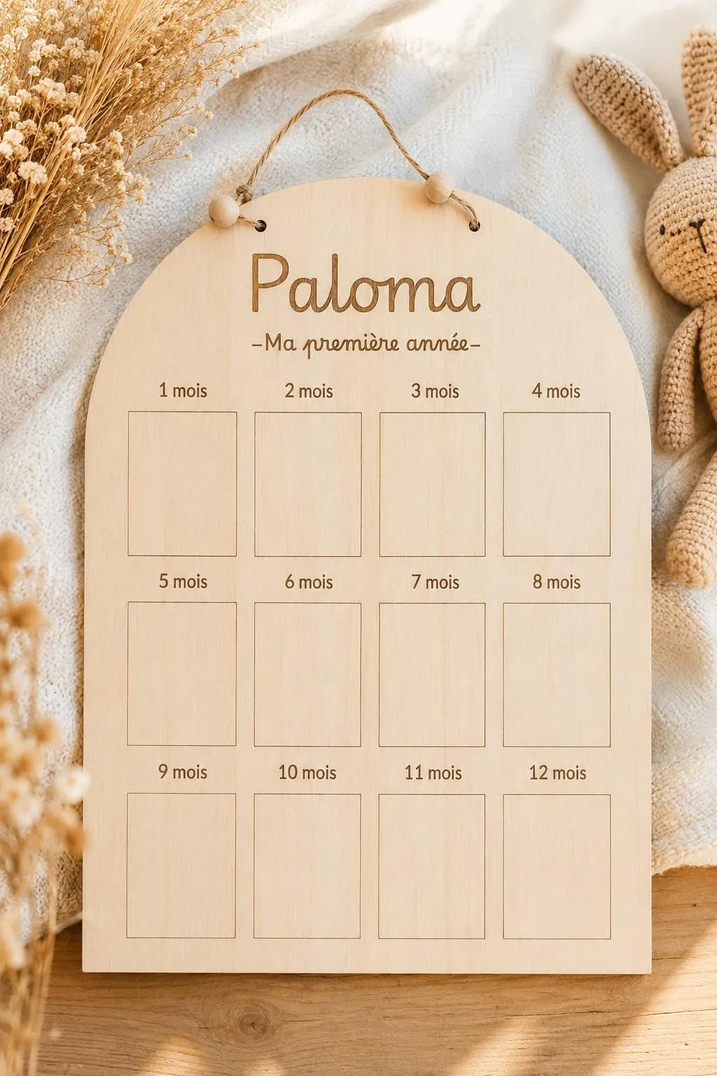 Tableau Photo Bébé Personnalisé – Ma Première Année – Support Photos 1 à 12 Mois