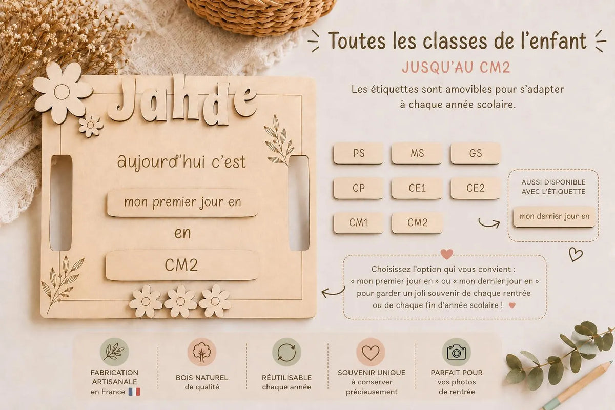 Plaque Rentrée Scolaire Personnalisée en Bois
