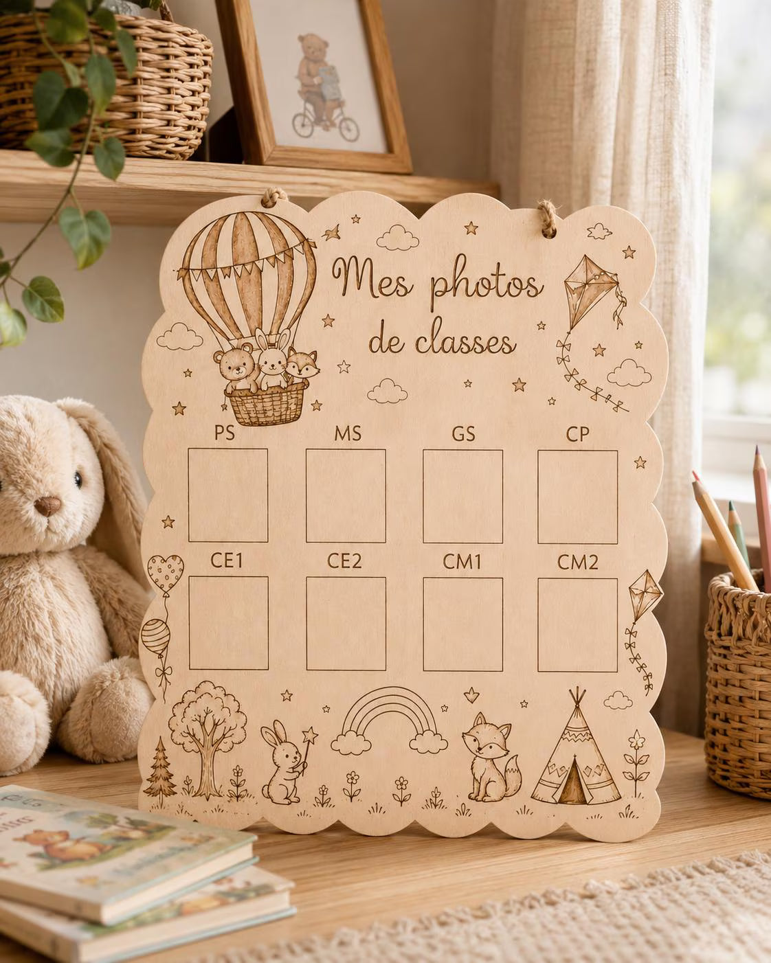 Tableau Photos de Classes Personnalisé en Bois – De la Petite Section au CM2– Souvenir Scolaire – Décoration Chambre Enfant
