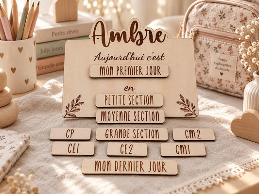 Plaque Rentrée Scolaire Personnalisée en Bois – Premier Jour d'École | Photo Souvenir | Cadeau Enfant | CM2, CE1, Maternelle…