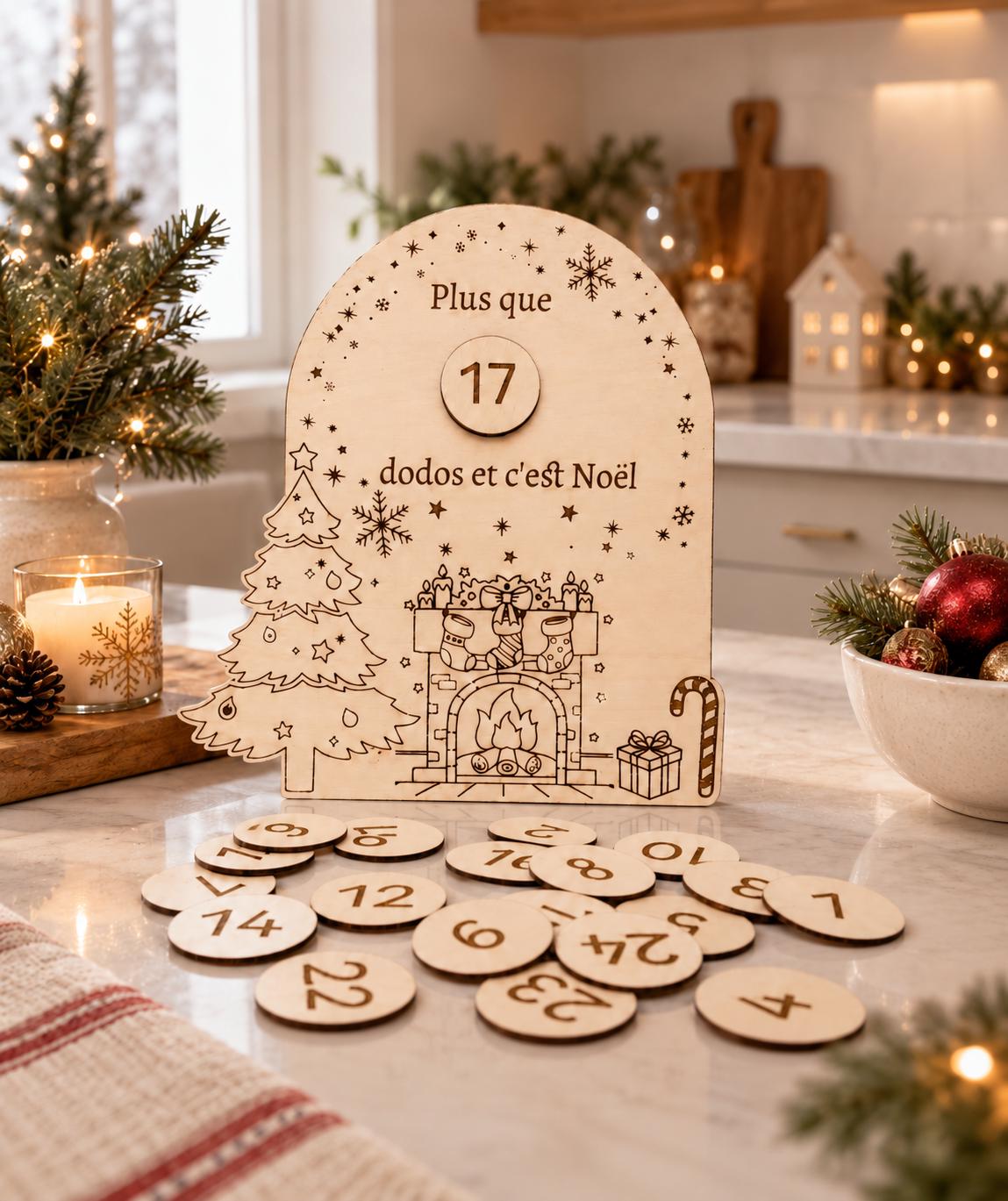 Compte à rebours de Noël en bois – « Plus que … dodos et c’est Noël »