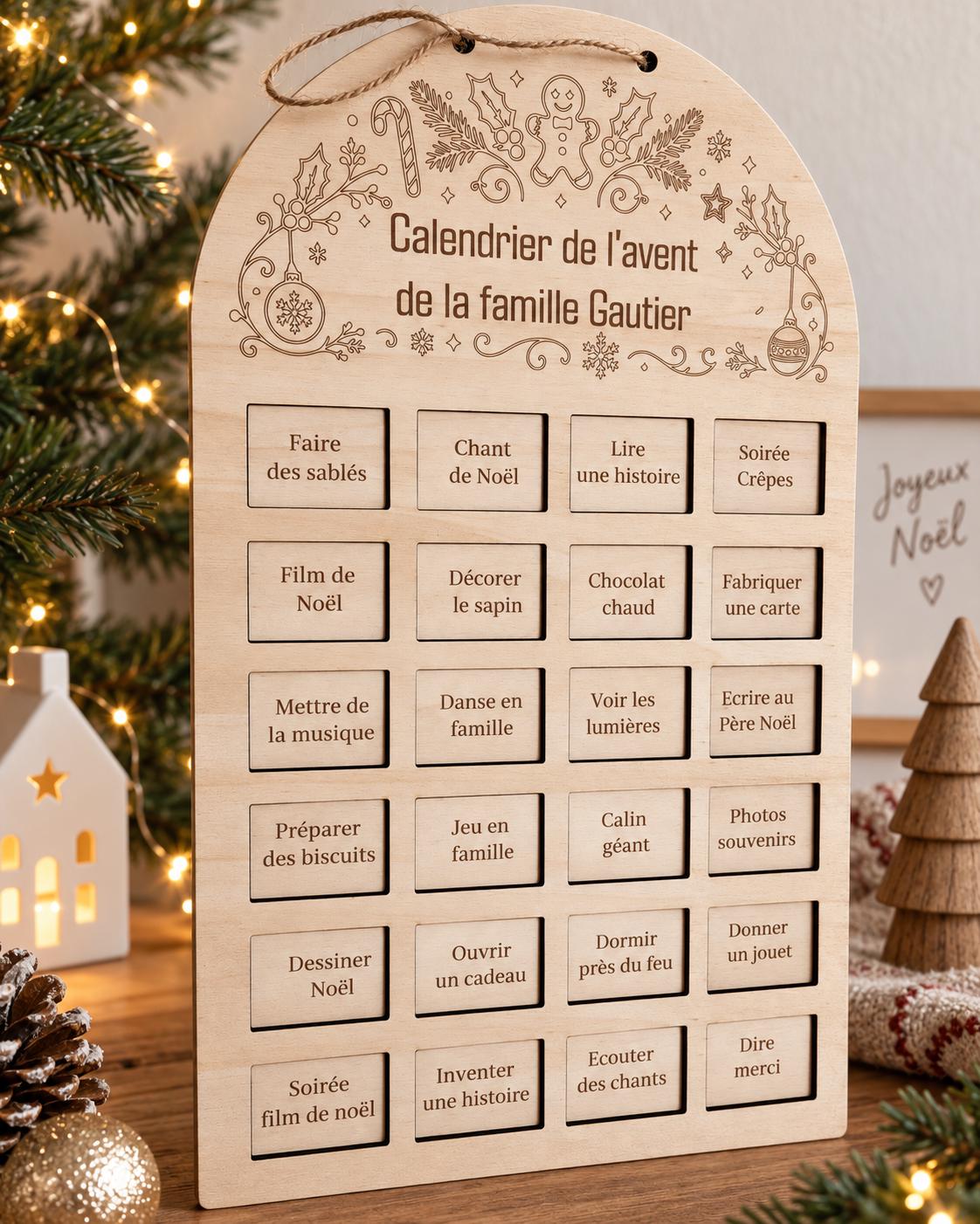 Calendrier de l’Avent familial en bois personnalisé