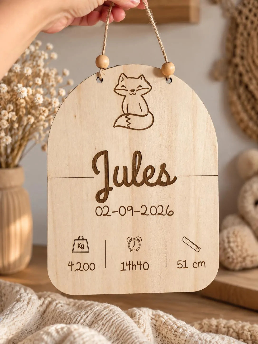 Plaque de naissance personnalisée en bois